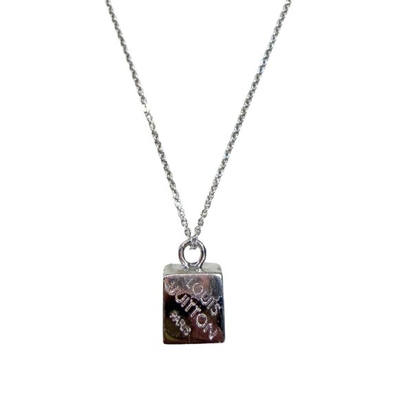 Repurposed Louis Vuitton SILVER Cube Pendant Necklace - Picture 1 of 1